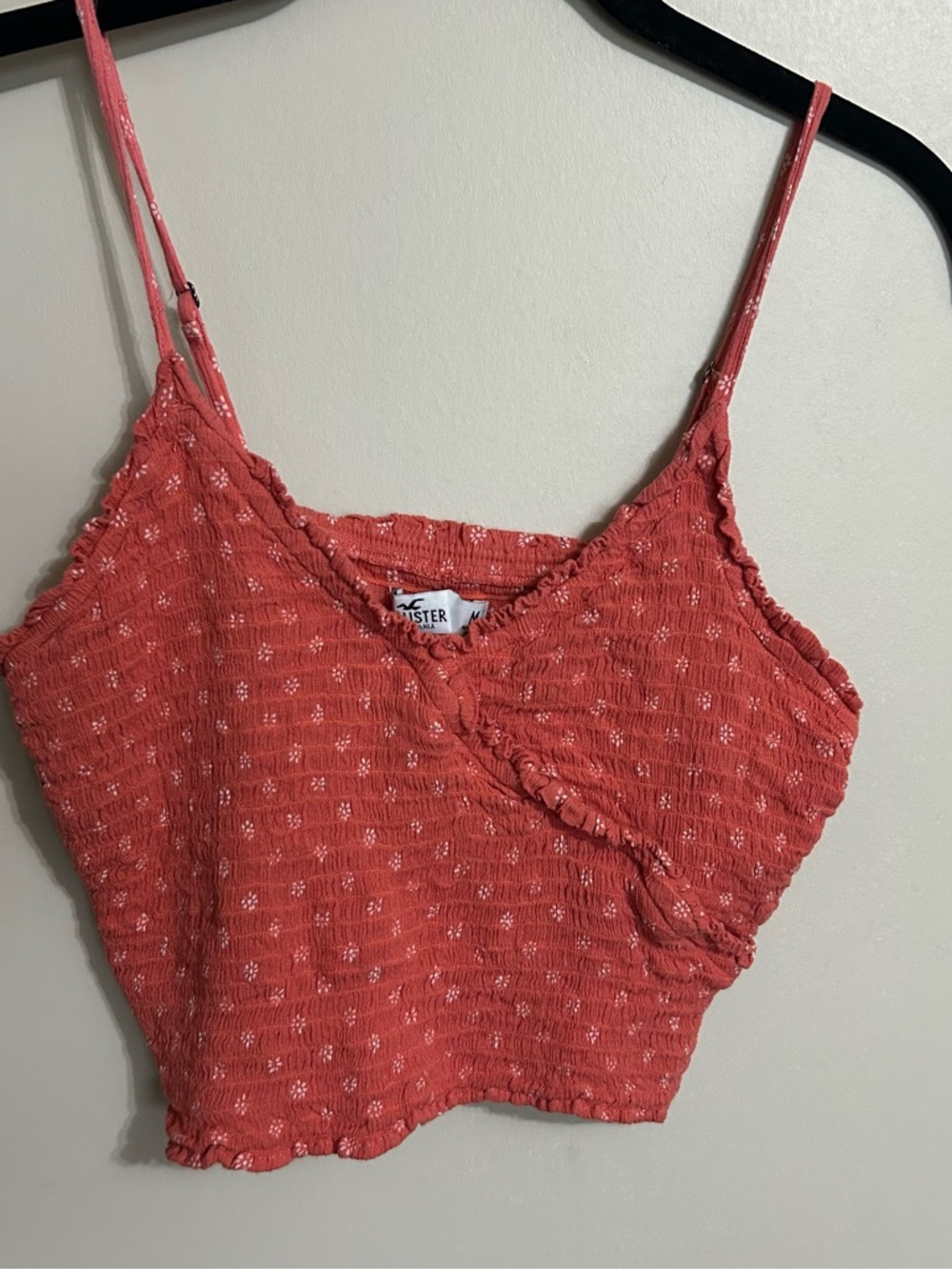 Hollister Coral Textured Wrap Smocked Cami